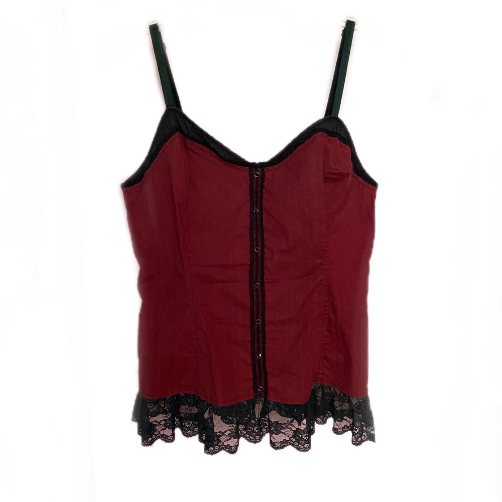 Vintage Y2K Lip Service Cami top black lace/tulle dark red Goth Vampire Grunge